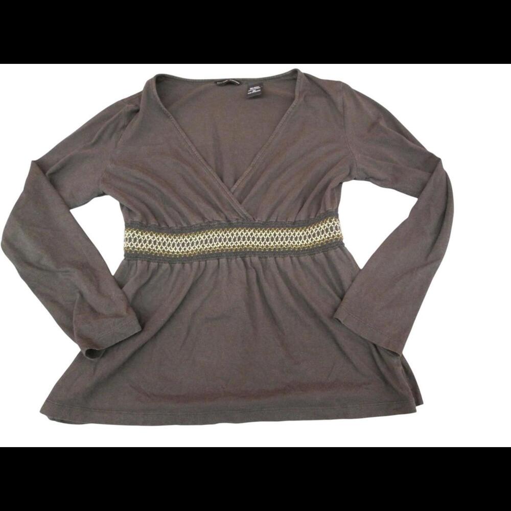 New York & Company Womens Size M Brown Long Sleeve Top with Decorative Waist